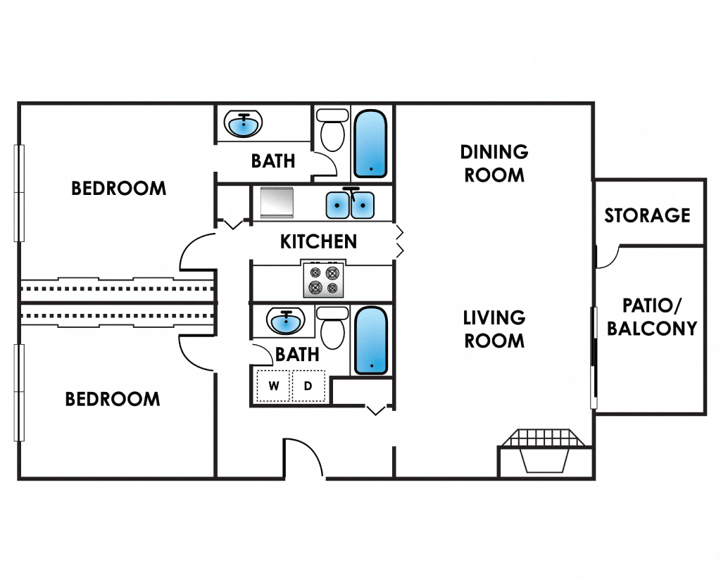 2 bedroom 2 bathroom Floor plan at Bonterra Lakeside Apartments, Colorado